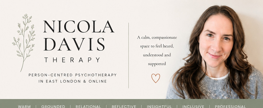 Nicola Davis Therapy brand identity hero with botanical illustration and portrait photo for East London psychotherapy practice Nicola Davis Therapy brand identity hero with botanical illustration and portrait photo for East London psychotherapy practice